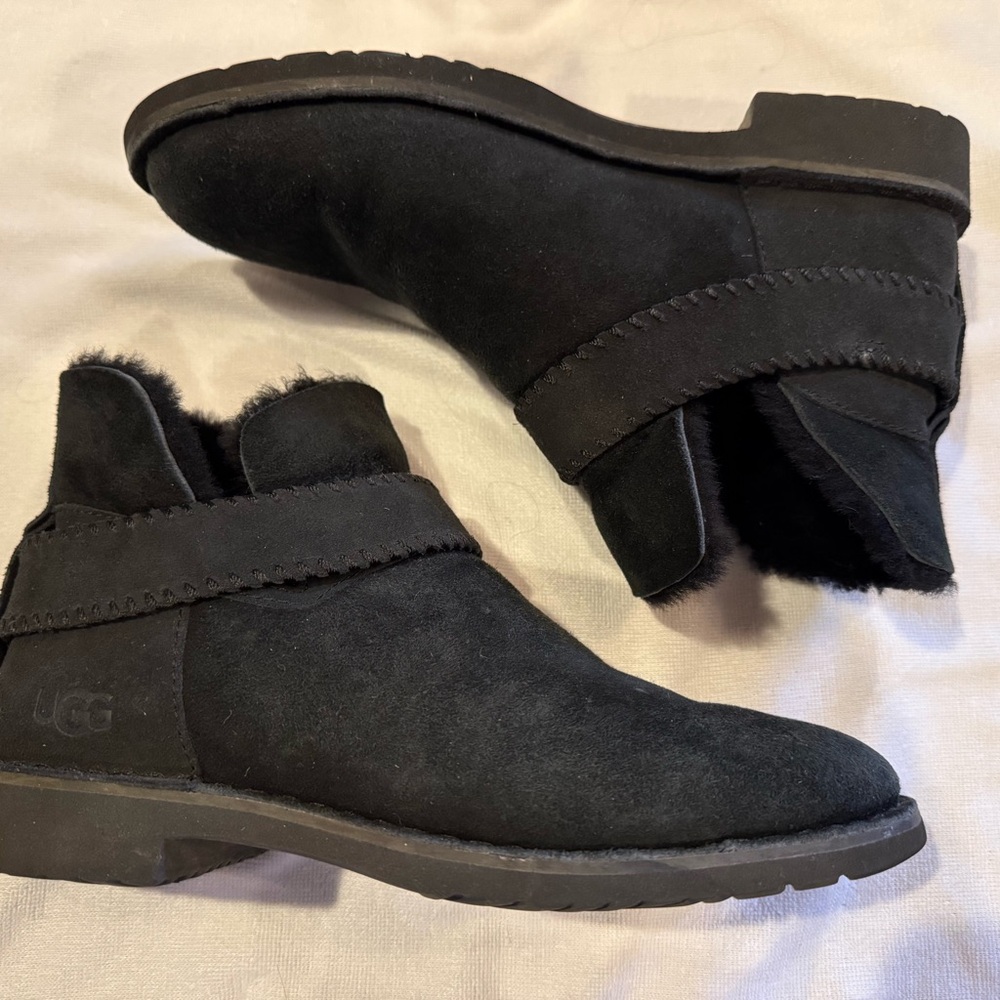 UGG Black Suede Ankle Booties with Furry Lining